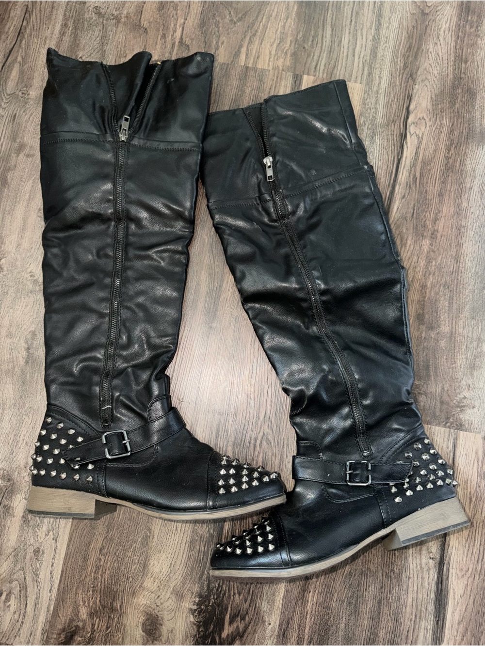 Black Studded Knee-High Women's Boots